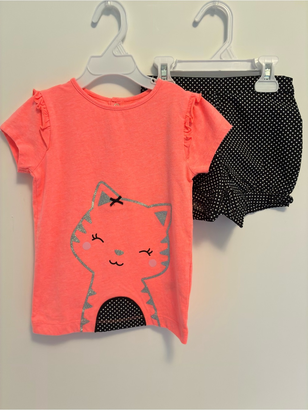 Carter's Toddler Girls Glitter Cat Short Sleeve Top Polka Dot Shorts Size 4T